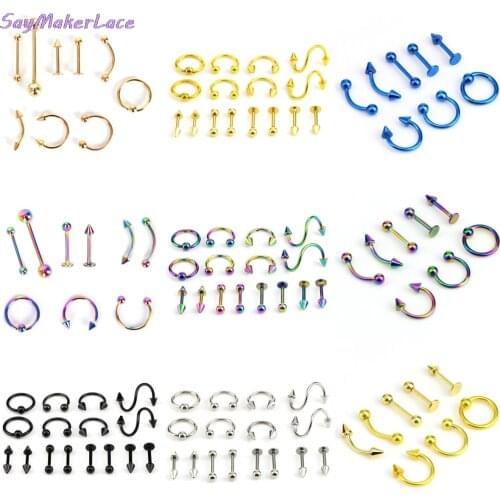 8/9/16Pcs/set Mix Bar Ball Ring Spiking Surgical Stainless Steel Ear Eyebrow Lip Nose Tongue Piercing Set Jewelry For Women Men