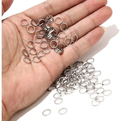 50pcs/lot 8*1mm Stainless Steel Big Hole Thick Single lap Jump Split Rings Key Chain Utility Connectors For DIY Jewelry Making