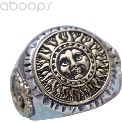 Two Tone 925 Sterling Silver Sun Ring with Compass Dinosaur for Men Boys,Adjustable Size 8.5-11,Free Shipping