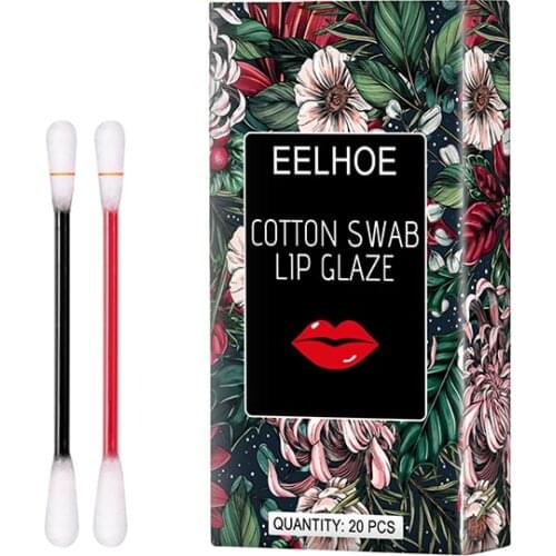 EELHOE 20Pcs Set Cotton Swab Lipsticks Portable Lipstick Cosmetics Waterproof Lasting Cigarette Box Liquid Lipstick Lips Makeup