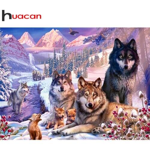 Huacan Diamond Mosaic Embroidery Wolf 5D DIY Diamond Painting New Square Rhinestones Animal Needlework Home Decor