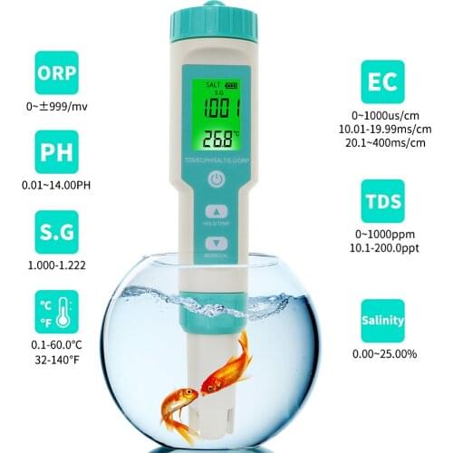 7 in 1 PH/TDS/EC/ORP/S.G/Salinity/Temperature Water Quality Tester With Electrode Replaceable C-600 PH Meter For Drinking Water