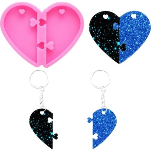 Valentines Day Heart Pendant Keychain Resin Casting Mold Puzzle Heart Love Mold Material Crystal Mold Soap Making