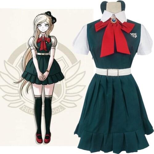 Anime Super Danganronpa 2 3 Cosplay Sonia Nevermind uniform costume for women Dress + shirt +Bow tie + Belt Suit Halloween