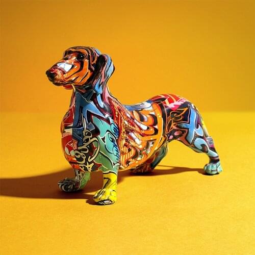 Creative Dog Art Statue Colorful Dachshund Dog Ornament Home Decoration Modern Simple Office Desktop Resin Animal Figurine Gift