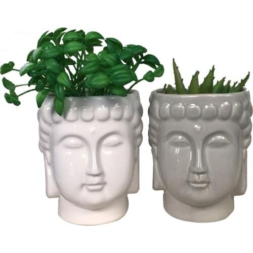 Creative Ceramic Flower Pot With Buddha Statue Head Corridor Balcony Succulents Plants Pot for Plants Sculpture Vase Home Decor