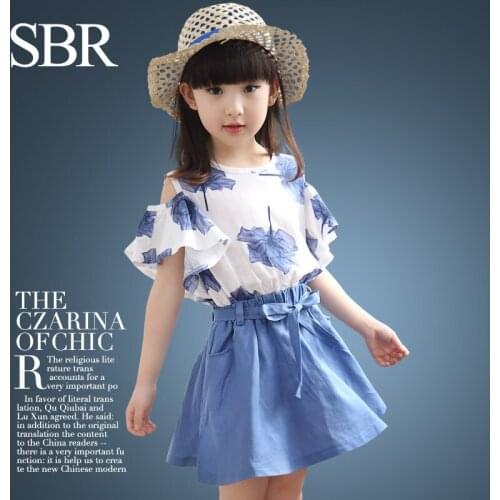 Girls Summer Skirt Childrens Clothing Brand Girl Maple Print Top + Bow Tie Skirt 2PC Childrens Party Set 4-14ages Kids Clothes