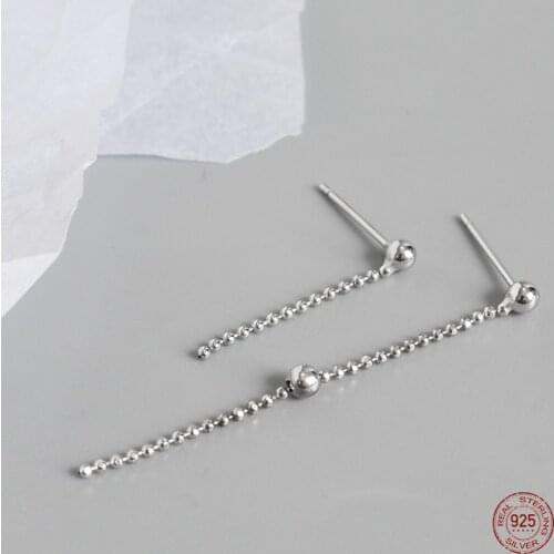 LKO 925 Sterling Silver Round Bead Pendants Stud Earrings Long Tassels For Women Earrings Simplicity Temperament Jewelry