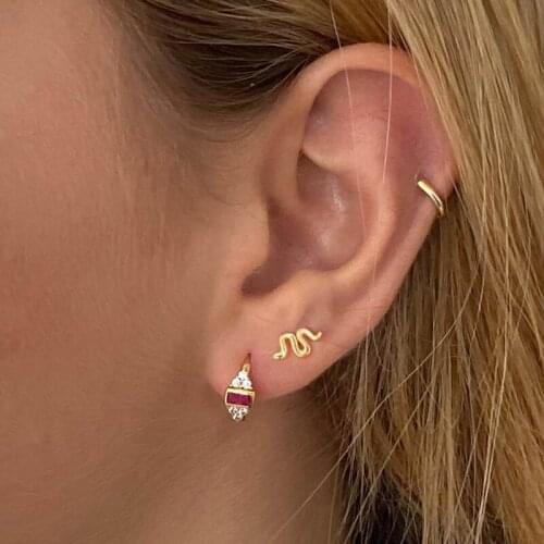 925 Silver Color Minimalist Small Tiny Animal Snake Stud Earring Girl Second Hole Multi Piercing Cute Lovely Jewelry