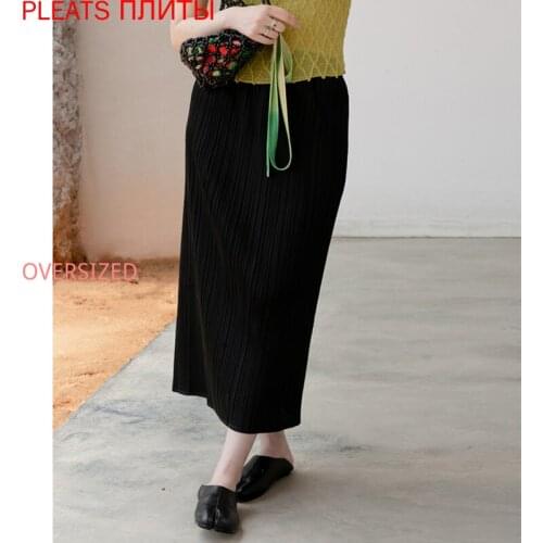 MIYAKE Compression Pleated Skirt Split Four Seasons Show Thin Bag Bottom Skirt Long Faldas Women Clothing