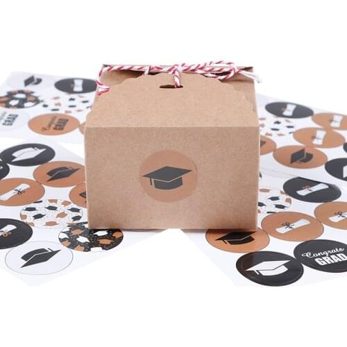 60pcs graduation Adhesive sealing Stickers Kraft Label Sticker DIY Hand Made Gift Cake Candy Paper Tags