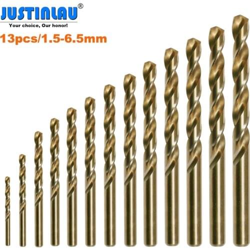 JUSTINLAU 13pcs/set 1.5-6.5mm HSS-Co M35 Cobalt Twist Drill Bit Set for Metal Wood Drilling