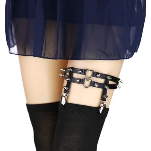 Newest Womens Sexy Elasticity Harness Heart Leg Chain Garter Belts Cosplay Spike High Quality Elastic Thigh Ring Garter