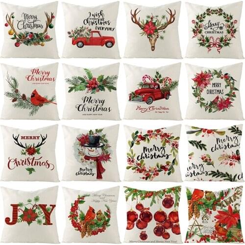 2021 New Christmas cushion cover 45*45 Pillowcase sofa cushions Pillow cases Cotton Linen pillow covers Home Decor 0311