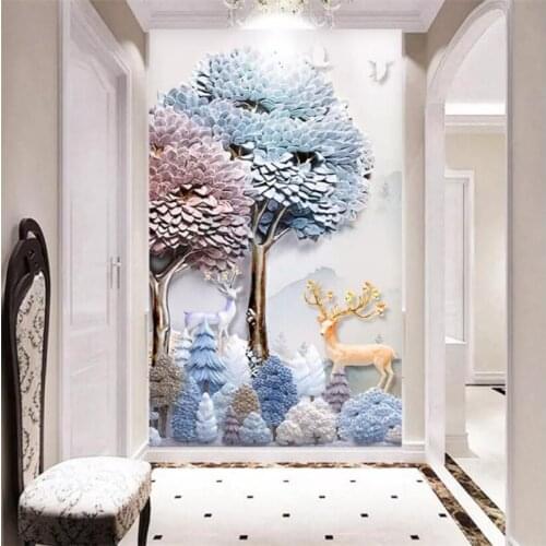 Beibehang Custom wallpaper 3d обои modern relief rich tree elk European style porch decorative painting papel de parede фотообои