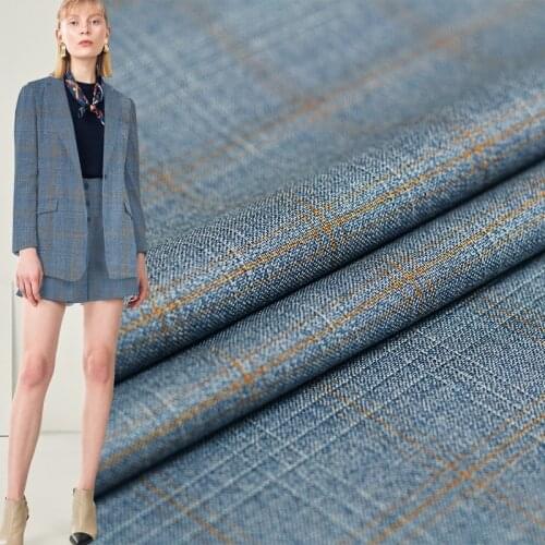 Pearlsilk Japanese Mist Blue Plaid Worsted Wool Fabrics 100%Wool Materials Autumn Women Pants Suits Sewing Cloth Freeshipping