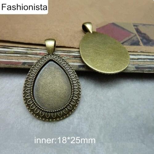 Fashionista - 30 PCS Teardrop Shape Blank Pendant Tray Fit 18*25mm Oval Cabochon Antique Bronze Base Settings with Big Loop