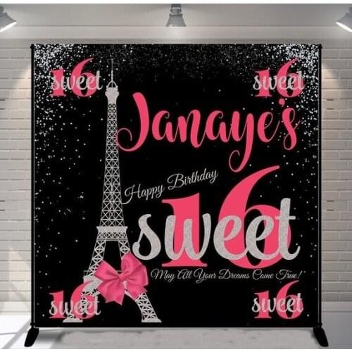 Custom Paris Eiffel Tower Silver Sequins Birthday sweet 16 background Computer print party backdrops