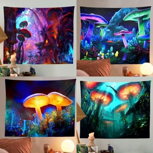 Psychedelic Mushroom Tapestry Fantasy Plant Wall Tapestry Galaxy Space Tapestry Starry Night Sky Tapestry Wall Hanging for Room