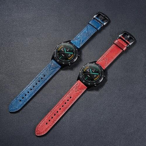 Cow Leather Watch Strap 22mm Blue Green Watchband Replacement Wristband Handmade Stitching Watch Accessories For Samsung Watch