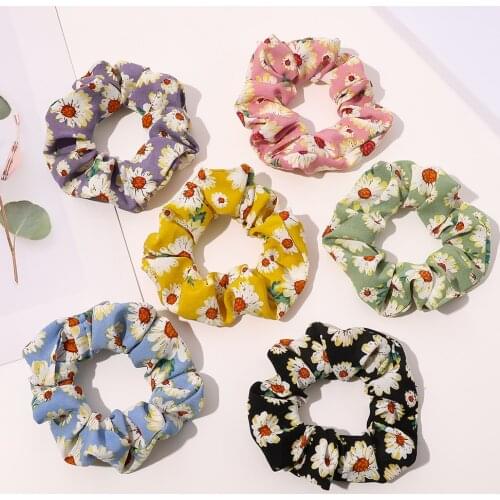 Bohemian Daisy Flower Scrunchies Long Hair Ribbon Elastic Hair Bands Ponytail Women Hair Accessories SY37