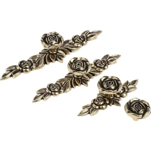 European-style Furniture Handles Wardrobe Drawer Knobs Kitchen Cabinet Door Pull Retro Classical Bronze Rose Flower Shape