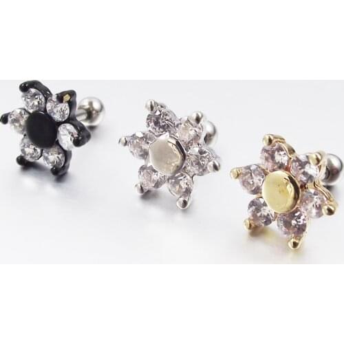 1 Piece 1.2x6mm Bar surgical Stainless Steel Barbell Earring Flower Zircon Flowers Crystal Tragus Ear Piercing Body Jewelry