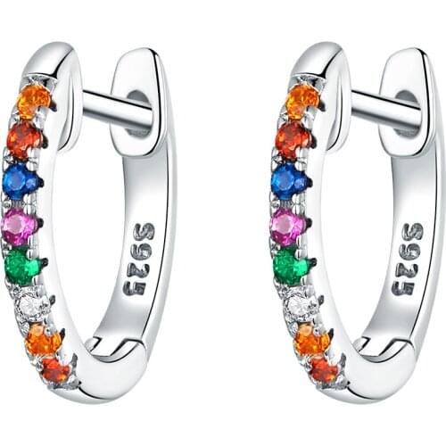 925 Sterling Silver Circle Earrings For Women Sparkling Multicolor Zircon Hoop Round Earrings Female Elegant Temperament Jewelry