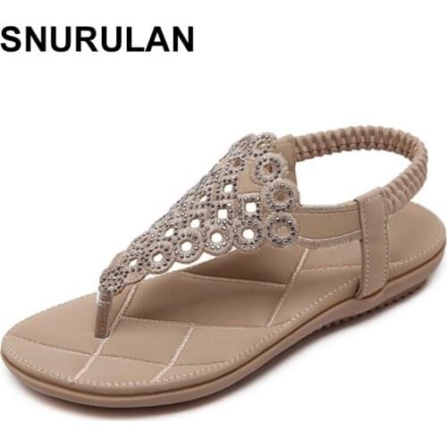 SNURULAN Summer New Bohemia Women Sandals Slip-on Flats Woman Beach Shoes Casual ladies Comfortable sandals Plus Size 35-41E429