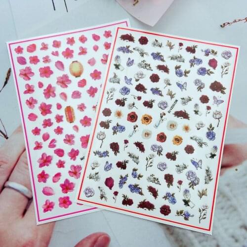 Fashion New Arrival Japanese Style Light Thin Back Adhesive Nail Stickers Painted Flowers Fingernail Decals Manicure Women Girls