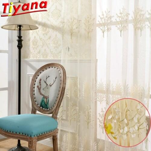 3D Embossed Embroidery Leaf Tulle Curtains for Living Room Beige/Coffe Relief Leaves Yarn for Balcony#VT