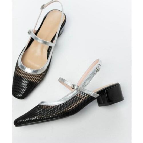 ZawsThia air mesh net hallow branded womans shoes summer slingback party dress shoes 4cm middle heels women sandals big size 46