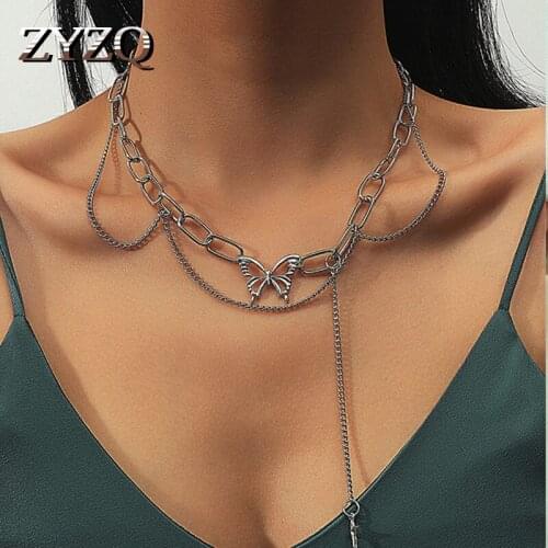 ZYZQ Tassel Butterfly Pendant Necklace For Women Zinc Alloy Fashion Jewelry Women Clavicle Chain Commemorate Jewelry