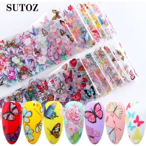 10 pieces of colorful butterfly stickers on the nails foil transfer starry sky summer nails manicure nail art decal decoration