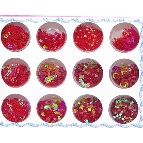 12 Bottles Sequin Glitter Red Star Snowflake 3D Nail Art Decoration Nails Paillette Flakes Diy Crafts Accessories Makeup Tools