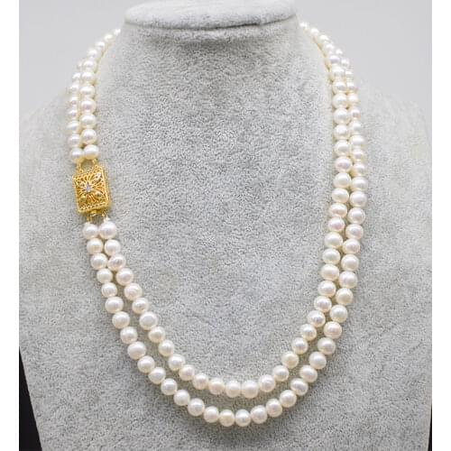 2/3rows freshwater pearl white near round 7-8mm necklace 19-20inch FPPJ wholesale beads nature