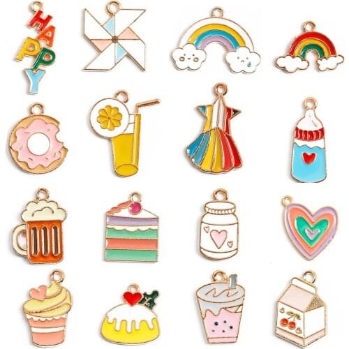 2-4Pcs Mix 29Styles Enamel Rainbow Girls Cream Pinwheel Pop Cake Donut Women Lipstick Small Charms Jewelry Pendants DIY Making