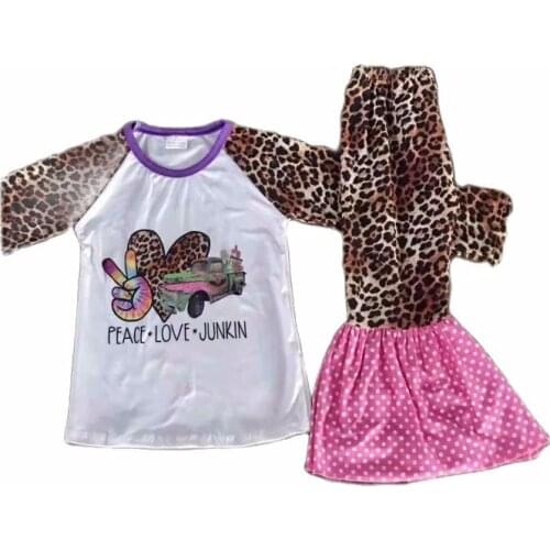 2021 New Milk Silk Wholesale Leopard Print Children Clothing Set Girls Outfit
