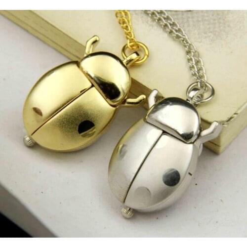 50pcs/lot DHL Shipping Ladybug Fob Watch Vintage Pocket Watch Men Gift Watch Sweater Chain Gold and Silver Wholesale