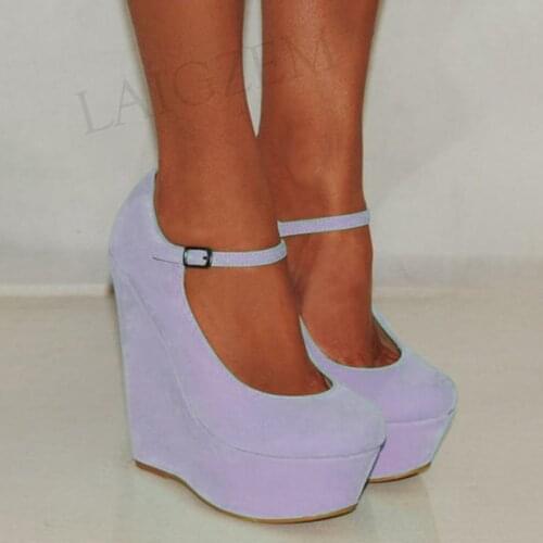 BERZIMER Women Platform Wedges Pumps Faux Suede Mary Janes Height Increasing Sandals Ladies Shoes Woman Big Size 44 46 50 51 52