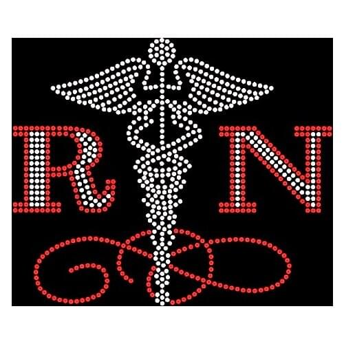 Free Shipping RN Registered Nurse Rhinestone Transfer in red with white clear crystal