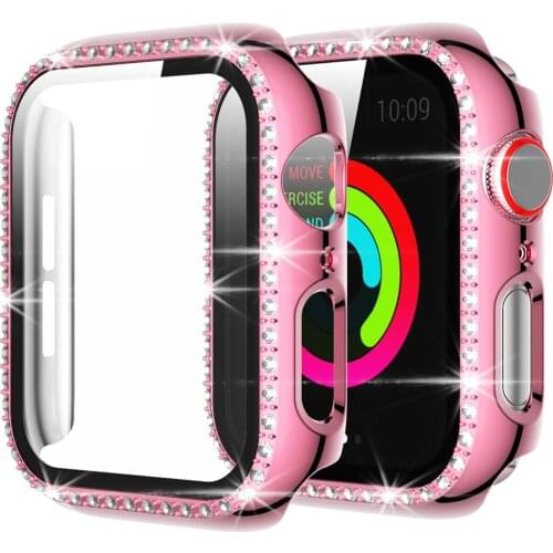 Diamond Bling Fashion Cover for Apple Watch Case Series SE/6/5/4/3/2 Full Protective PC+Glass Bumper for iWatch 44/40mm 42/38mm