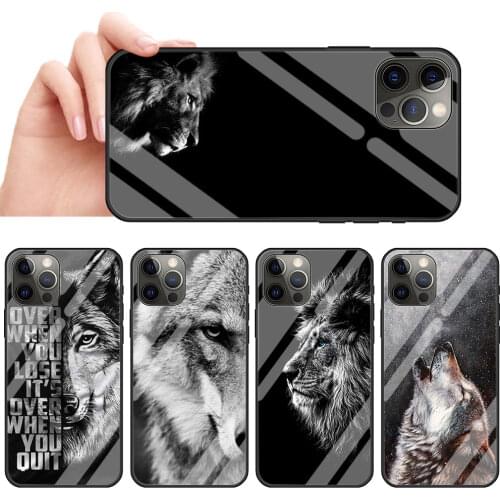 Lion Wolf Tempered Glass Phone Case for iPhone 11 12 Pro XR X 7 8 XS Max 6 6S Plus SE 2020 Mobile Phones Cover Shell