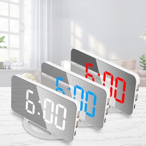 Digital Alarm Clock Modern Mirror Surface Alarm Clock With 2 USB Output Wall Table Desk Auto Dimming Clock