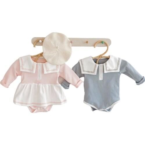 Baby 2020 Spring New Romper Baby Rompers Cotton Long Sleeve Baby Clothes Cotton Thicken Baby Sailor Collar Infant Girl Jumpsuit