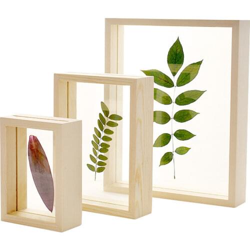 Double-sided DIY Family Wooden Photo Frame with Glass Cove for Plant Specimen Modern Picture Display Holder Wedding Decor Art