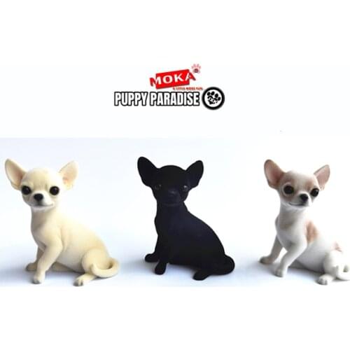 JXK Fluff Chihuahua Dog Pet Healing Figure Canis Lupus Puppy Animal Collector Toys Resin Desktop Decoration Gift