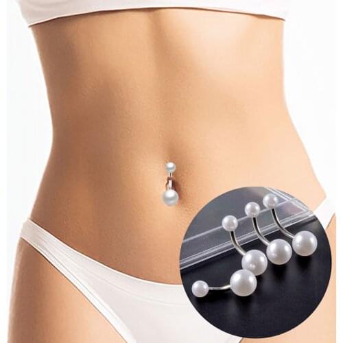5PCS/10PCS Stainless Steel&Faux Pearl Decor Belly Button Ring Acrylic Pearl Ball Navel Piercing Barbell Ombligo Ring Jewelry