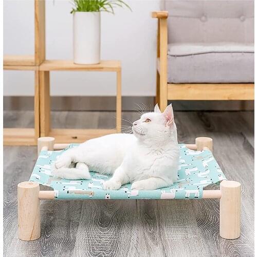 Pet Cat Dog Bed House Cat Hammocks Beds Pet Dogs Durable Canvas Supplies Wood Canvas Cat Lounge Bed for Small Cat Accessories