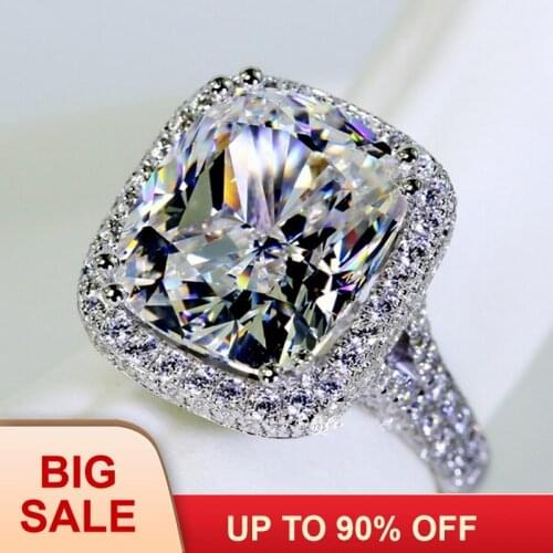 Fashion Jewelry fashion ring cushion cut 10ct Gem 5A Zircon stone 14KT White Gold filled Women Engagement Wedding Band Ring